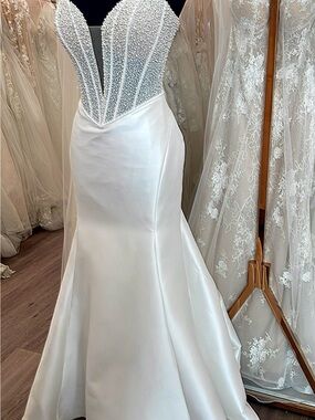 Beaded Bodice White Satin Mermaid Dress